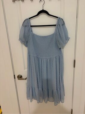 Light Blue Midi Dress with Puff Sleeves
